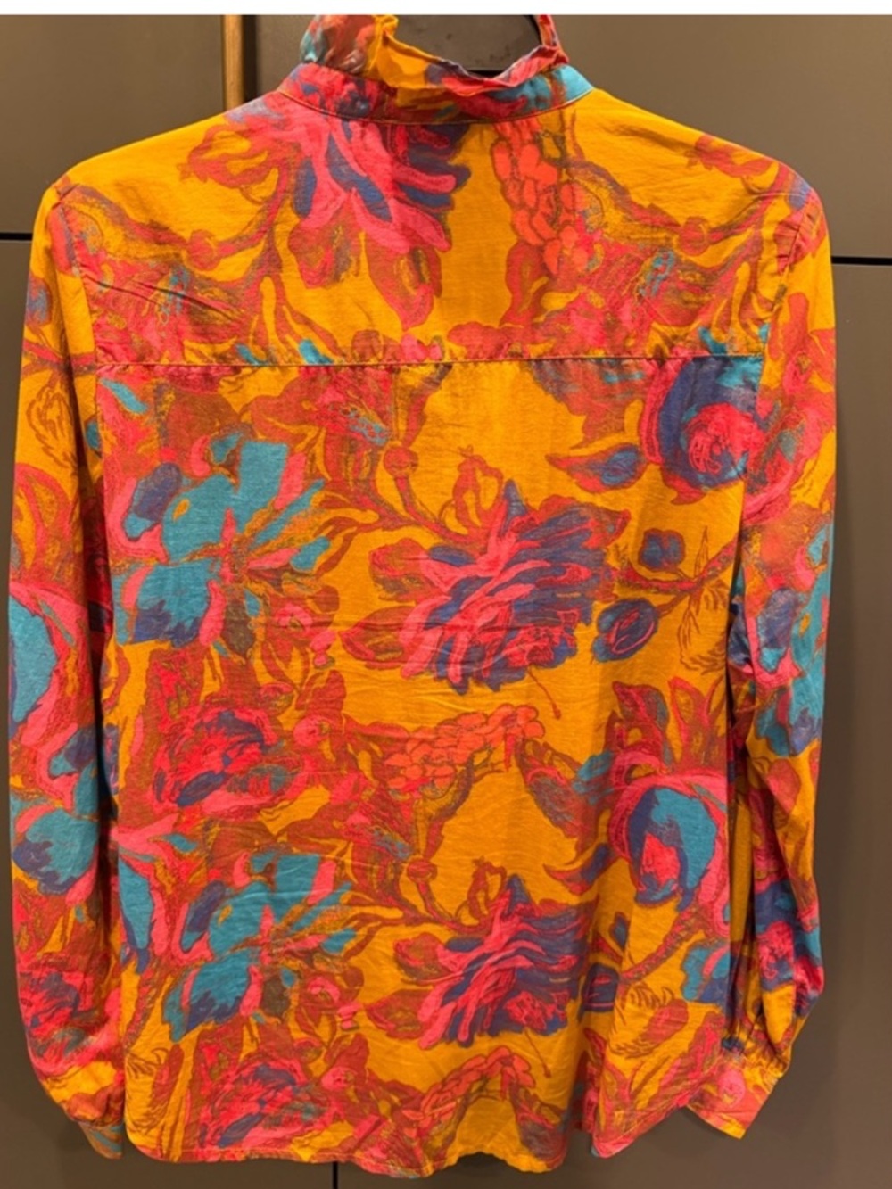 Sundance Mustard Floral Ruffle Button-Front Blouse - Picture 4 of 5